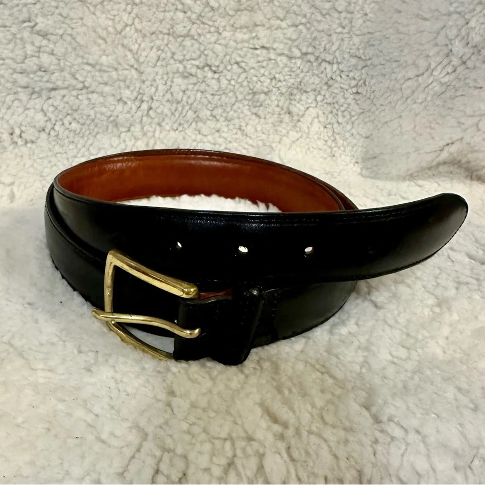 Black Genuine Leather Dress Belt with Gold Buckle Men’s Size 40